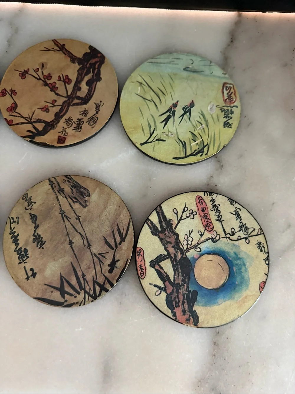 VTG Pier 1 Set of 6 Chinese Coaster In Decorative Box With Lid